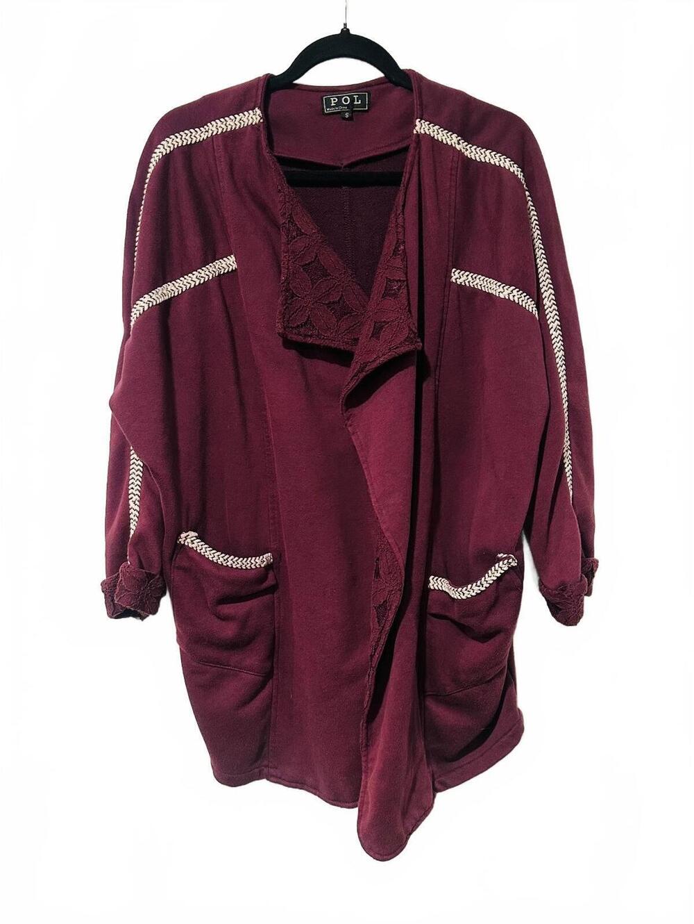 POL burgundy open front cardigan